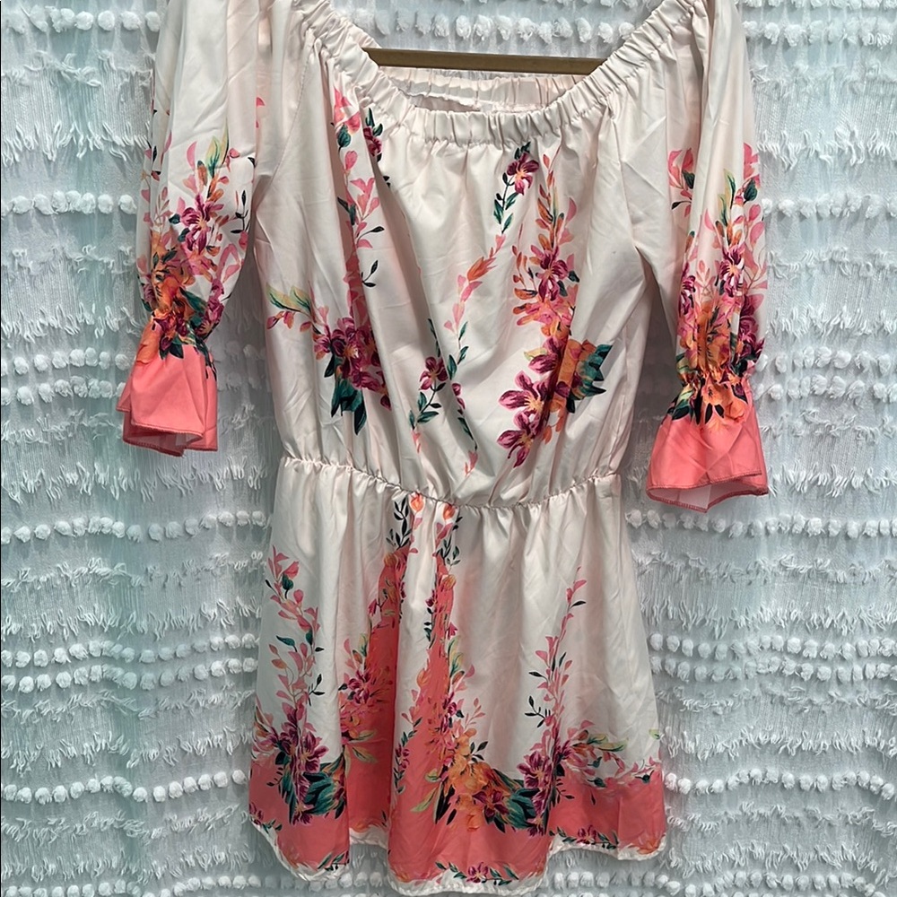 Floral Off-Shoulder Top - Pink and Cream dress